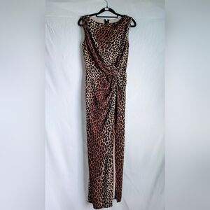 90s Vintage Tadashi Leopard Metallic Ruched Evening Dress Made In USA S